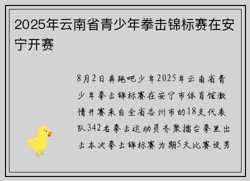 2025年云南省青少年拳击锦标赛在安宁开赛